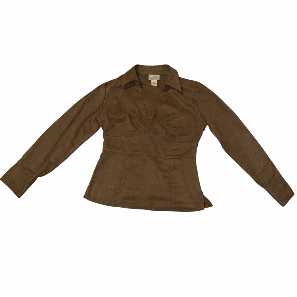 Ann Taylor LOFT Brown suede Long-Sleeve Collared top